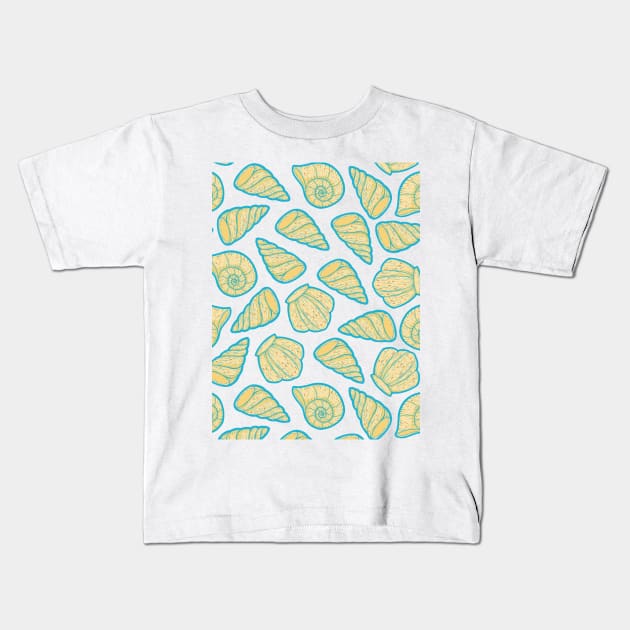 Beautiful Line Art Seashells Seamless Surface Pattern Design Kids T-Shirt by zarya_kiqo